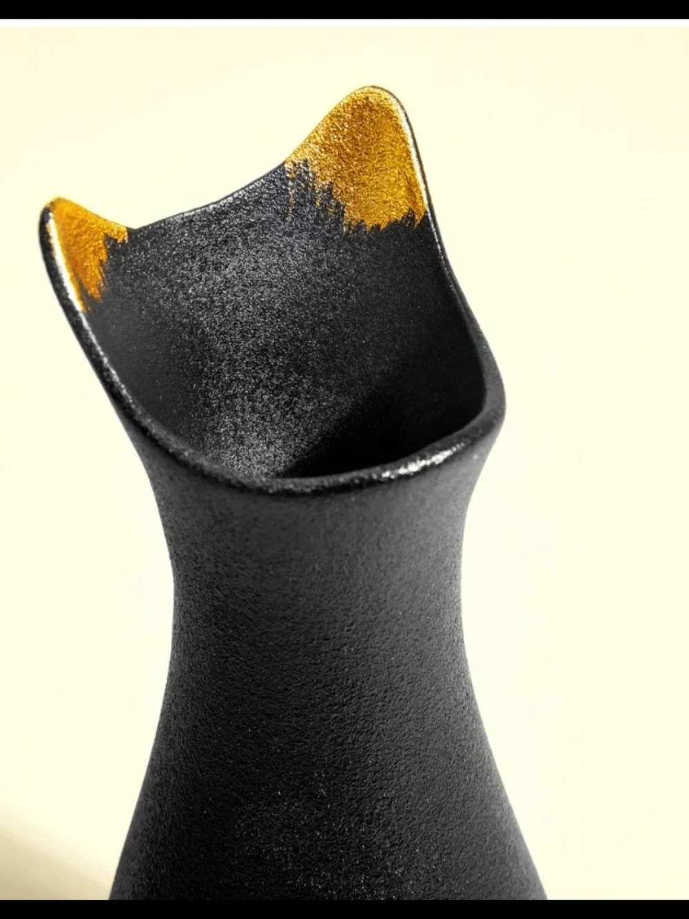 Black Cat Ceramic Vase with Gold Accent